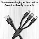 USB кабель 3в1 1,2 м USB - micro USB + Lightning + Type C. Чорний, фото 8