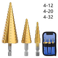 Набір ступінчасті свердла по металу з титановим покриттям 4-12 мм 4-20 мм 4-32 мм 3 шт.