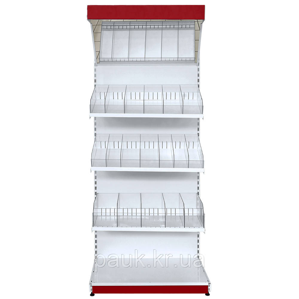 Кондитерський стелаж 2350х1200 мм, приставний стелаж Рістел, стелаж торговий для печива, стенд для цукерок, стійка для приправ, фото 1