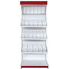 Кондитерський стелаж 2350х600 мм, приставний стелаж Рістел, стелаж торговий для печива, стенд для цукерок, стійка для приправ