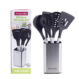 Набір кухонного приладдя Kamille з підставкою 6 предметів з нержавіючої сталі KM-5238