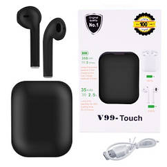 Наушники беспроводные Bluetooth 5.0  V99-Touch TWS с кейсом, блютуз стерео гарнитура, черные black
