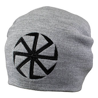 Шапка біні з вишивкою КОЛОВОРОТ сіра, фото 1