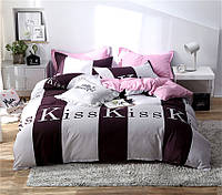 Евро комплект сатинового постельного белья Kiss высокое качество с компаньоном S463