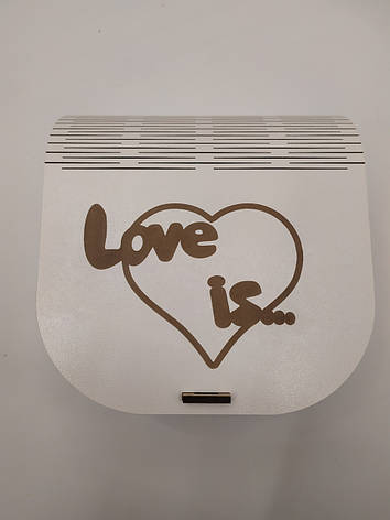 Коробка для пакування. Подарункова коробка "Love is" білого кольору з ДВП, фото 1