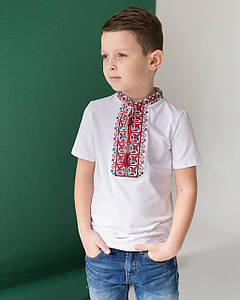 Вишита футболка для хлопчика з коротким рукавом Дем'ян янчик (червона вишивка) 116