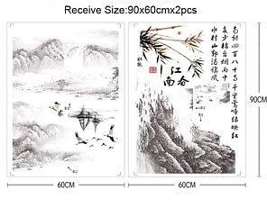 Вінілові наклейки на стіну, вікна, шафи "бамбук, Японія, гори, море" 110см*175см (2листа 60*90см), фото 2