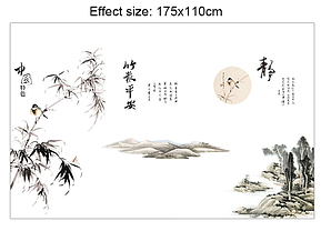 Вінілові наклейки на стіну, вікна, шафи "бамбук, Японія, гори, море" 110 см*175 см (2листа 60*90см), фото 2