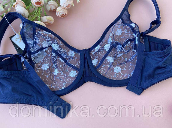 85E Синій прозорий мереживний бюстгальтер великих розмірів на чашку Е, фото 2