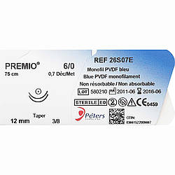 PREMIO (ПВДФ) 6/0, колючі 2*12 мм, 3/8, довжина 75 см