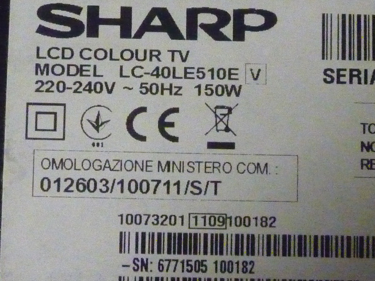 Блок живлення 17PW07-2, ІЧ-приймач від LED TV Sharp LC-40LE510E, фото 1