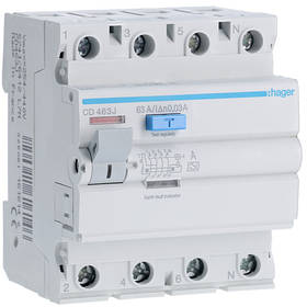 Пристрій захисного відключення (УЗО) Hager CD463J - 4x40A, 30mA, A