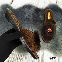 Жіночі кімнатні капці Белста коричневі з відкритим носком та пушком 2431, фото 3