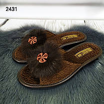 Жіночі кімнатні капці Белста коричневі з відкритим носком та пушком 2431, фото 4