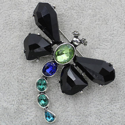 Брошка металева на сріблястій основі з різнобарвними кристалами розмір виробу 5 х 4,5 см, фото 1