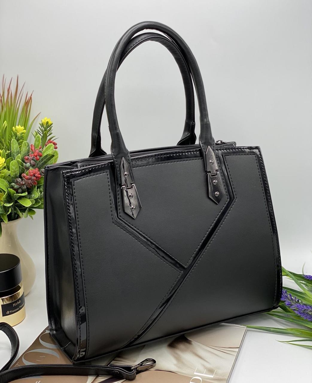 Сумка жіноча ділова на блискавці 32*24 см штучна шкіра Nata Чорний, фото 1