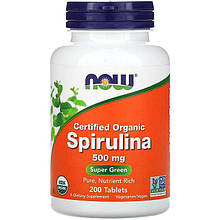 Органічна спіруліна NOW Foods "Certified Organic Spirulina" 500 мг (200 таблеток)