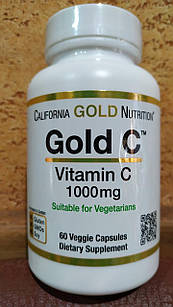 Вітамін С California Gold Nutrition Vitamin C 1000mg (СРОКпо04.24) Аскорбінова кислота Імунітет 60 капс США