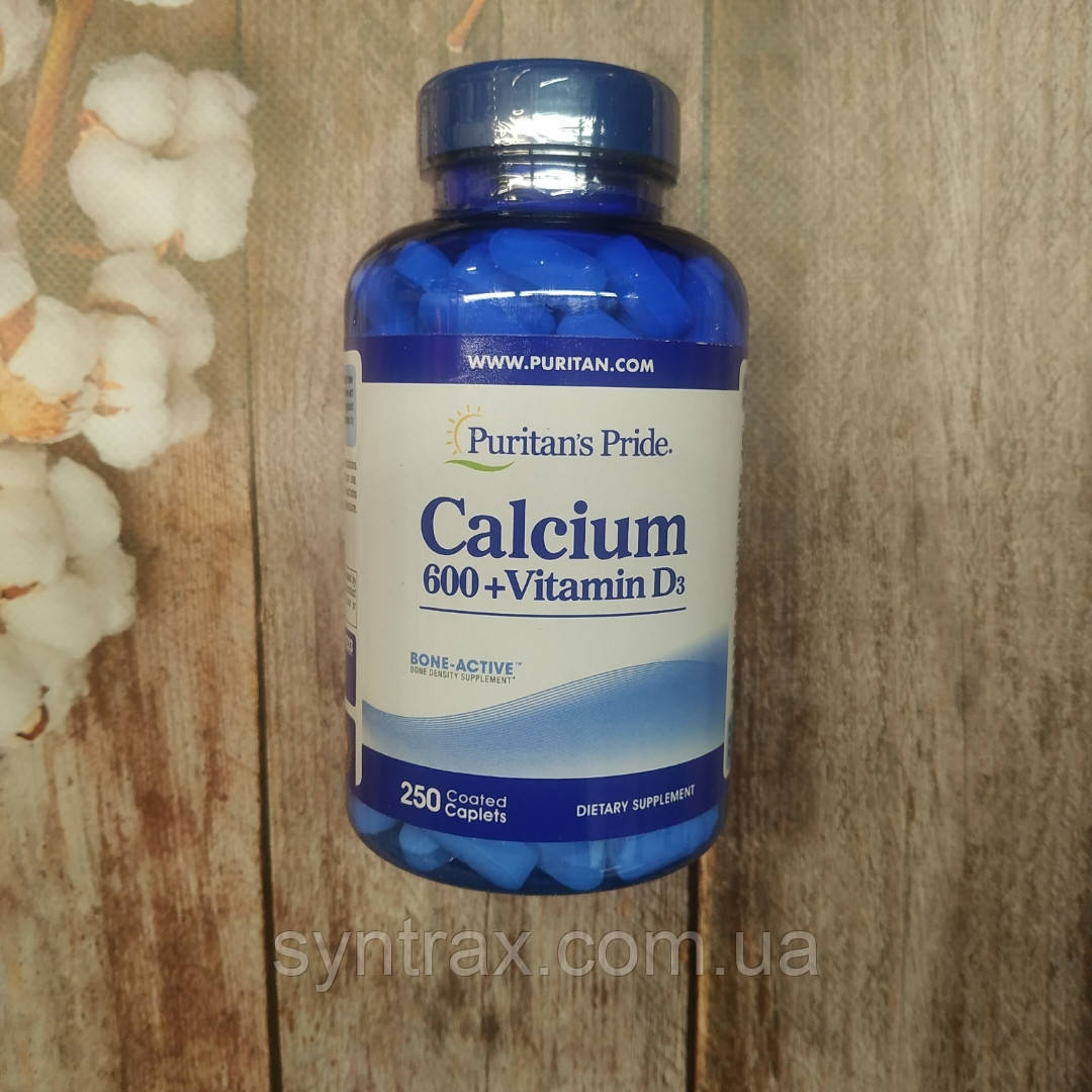 Puritan's Pride Calcium 600 + Vitamin D3 250 tab, кальцій вітамін Д3