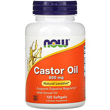 Рицинова олія з олією фенхелю, NOW Foods "Castor Oil" проносний засіб, 650 мг (120 гелевих капсул)