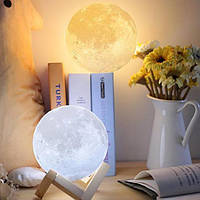 3Д Ночник Луна 3D Moon Light RGB 13см 6 цветов 2 режима работы, Детский сенсорный ночник светильник