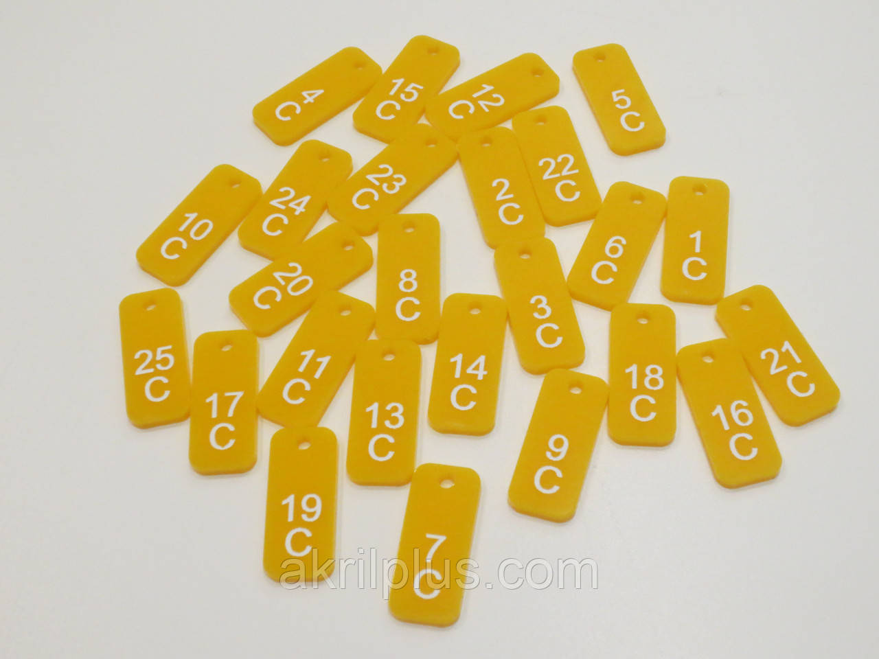 Номерки для ключів 15*35 мм гравірування жовті