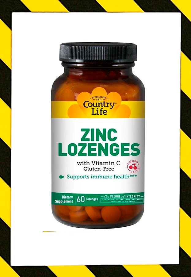 Country Life, Zinc Lozenges with Vitamin C, льодяники з цинком і вітаміном С, Цинк вишня 60 льодяників