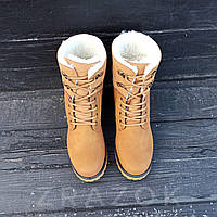 36 р Рыжие Женские коричневые ботинки желтые на меху высокие зимние демисезон на шнурках в стиле timberland 38 - 24,2 см