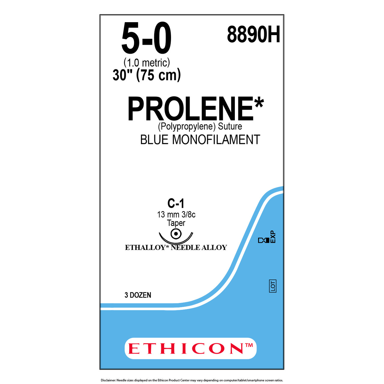 Пролен (Prolene) 5-0 колюча Тапер Поінт (Taper Point) 13мм, 3/8 кола, синій 75cm, 1шт.