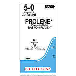 Пролен (Prolene) 5-0 колюча Тапер Поінт (Taper Point) 13мм, 3/8 кола, синій 75cm, 1шт.