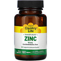 Цинк Country Life, Target-Mins "Zinc" 50 мг (180 таблеток)