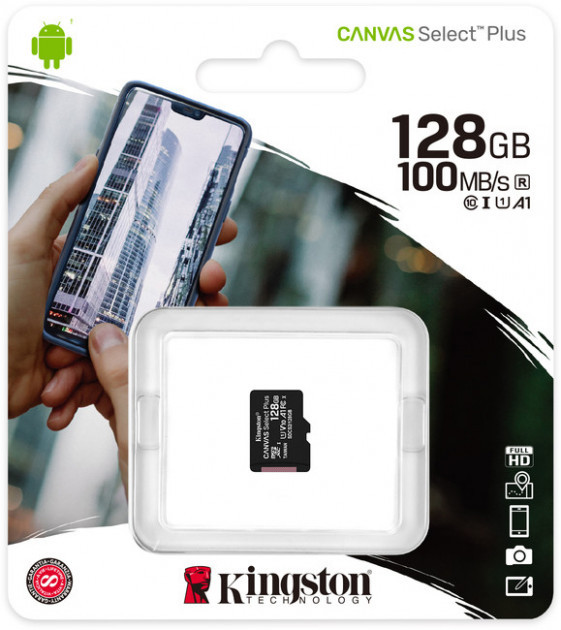 Карта пам'яті Kingston microSDXC 128Gb Canvas Select Plus class 10 A1 (R-100MB/s)