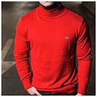 Красный мужской гольф Lacoste, мужской свитер лакост красного цвета, мужская водолазка лакоста (100% хлопок)