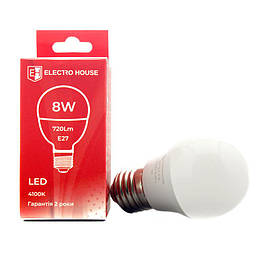 LED лампа "куля" E27/4100K/8W 720Lm /180° G45