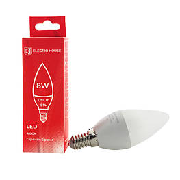 LED лампа свеча E14/4100K/8W 720Lm /180° C37
