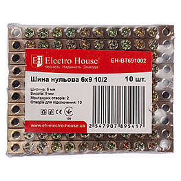 Шина нульова 6х9 10/2 100A