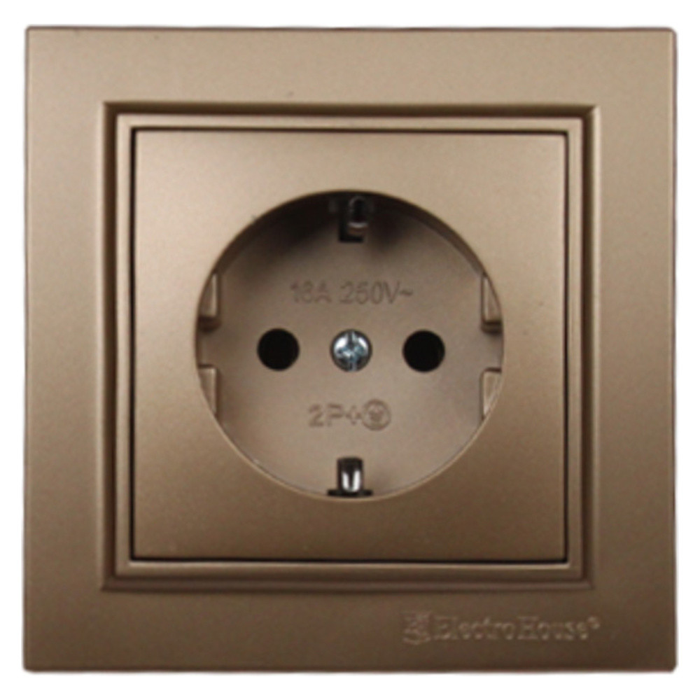 Розетка з заземленням Розкішно золотий Enzo 16A IP22, фото 1