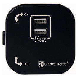 Розетка 2-я USB Pandora Black 2A IP40