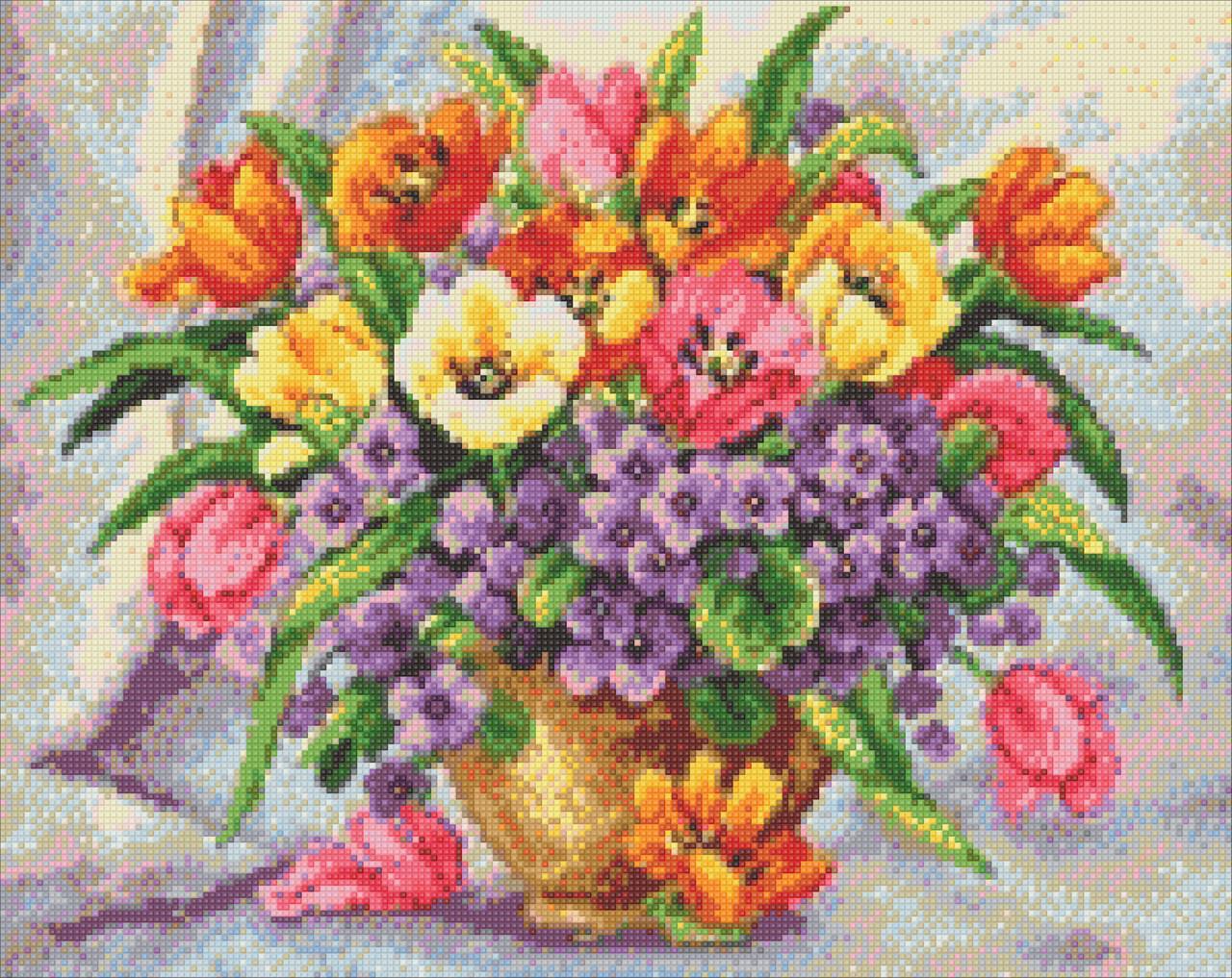 Алмазна мозаїка Яскраві тюльпани 50х40см DM-200 Повна зашивання. Набір алмазної вишивки