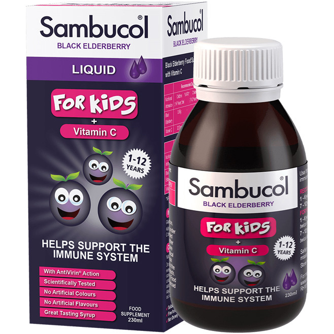 Sambucol Kids Liquid 230 мл (Самбукол сироп для імунітету Чорна бузина + Вітамін С для дітей від 1 року)