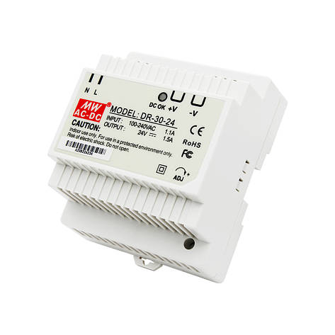 Імпульсний блок живлення DR-30-24, 24V, 1.5 А, 36W, фото 1