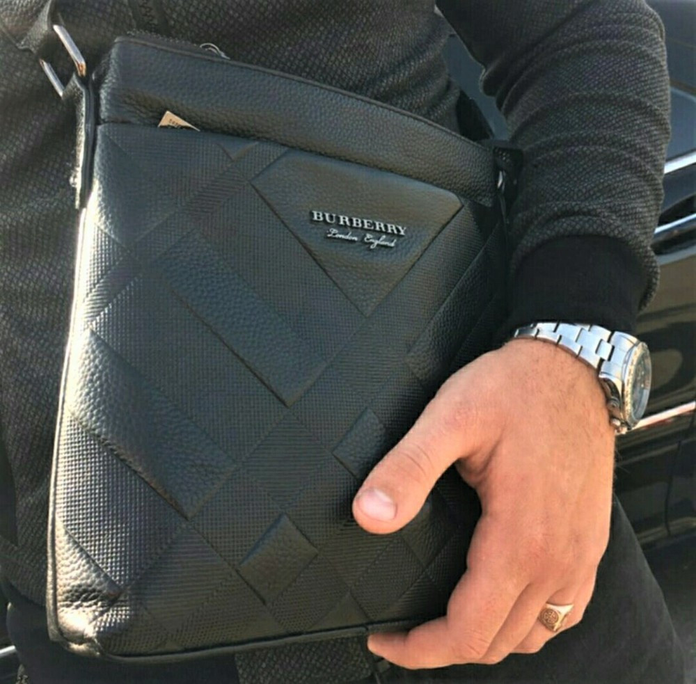 Чоловіча шкіряна сумка месенджер Burberry black, фото 1