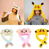 Світна шапка Pikachu toys soft toys with led з рухають вушками | Шапка з вухами | Зверошапка, фото 3