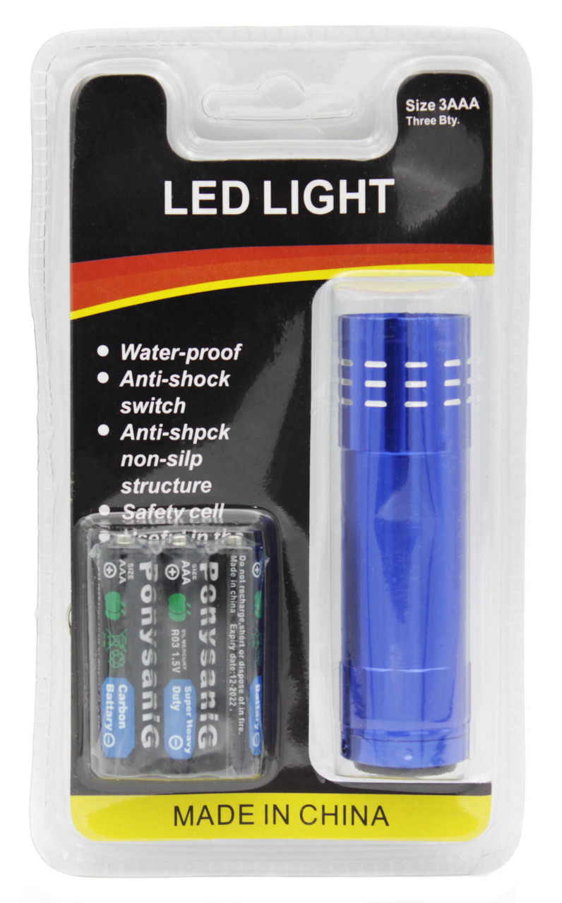 Ручний ліхтарик на блістері з батарейками 3хAAA, 9LED