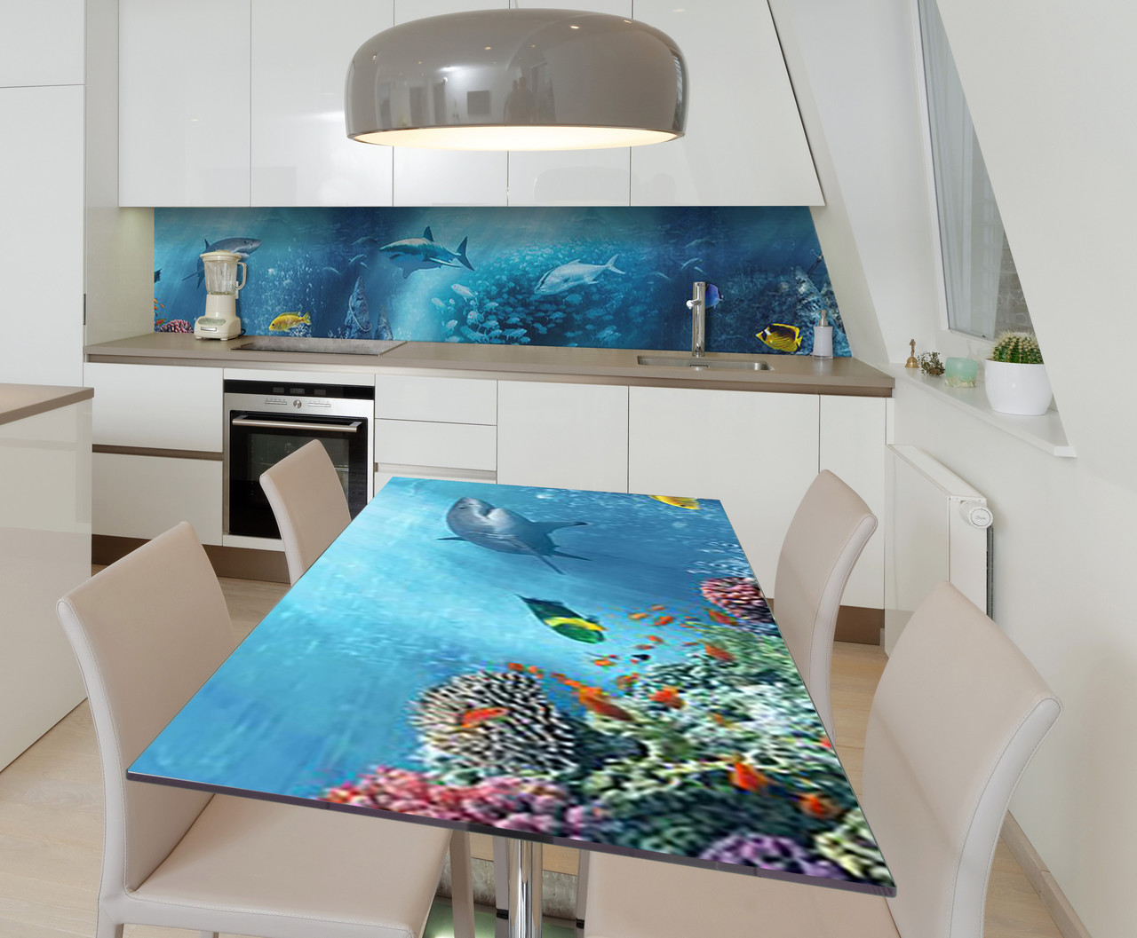 Наліпка 3Д виниловая на стол Zatarga «Подводный альянс» 600х1200 мм для домов, квартир, столов, кофейн, кафе, фото 1
