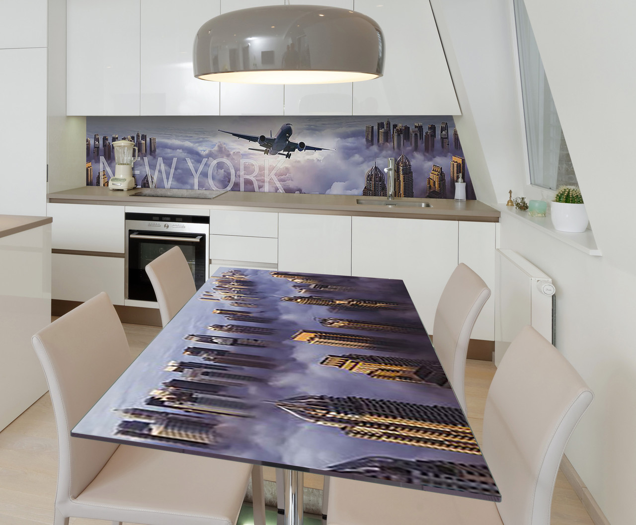 Наліпка 3Д виниловая на стол Zatarga «Полёт над Нью-Йорком» 600х1200 мм для домов, квартир, столов, кофейн,, фото 1