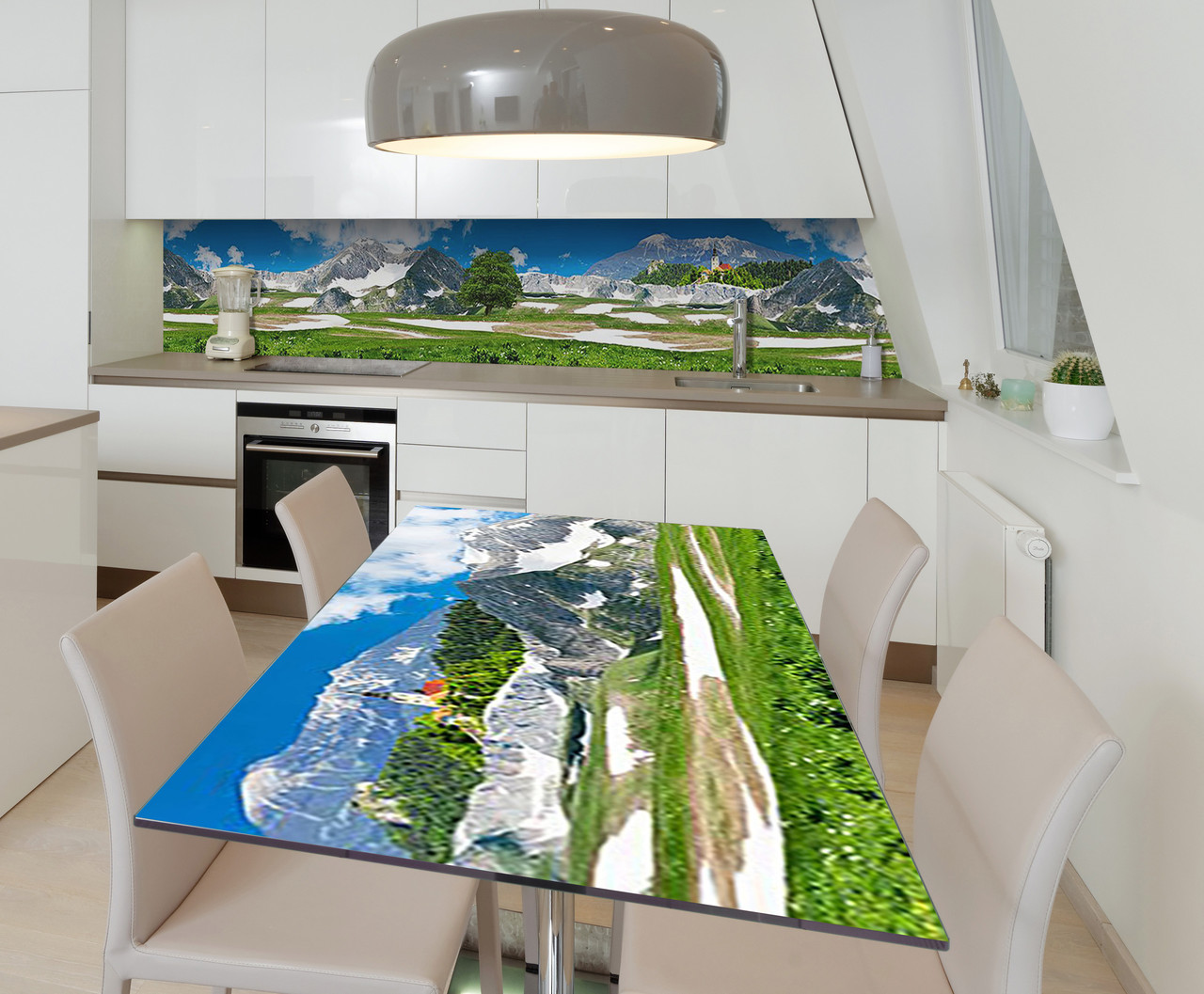 Наліпка 3Д виниловая на стол Zatarga «Долины гор» 600х1200 мм для домов, квартир, столов, кофейн, кафе, фото 1