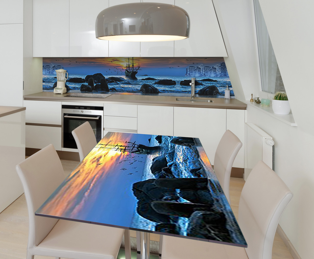 Наліпка 3Д вінілова на стіл Zatarga «Прибуття в гавань» 600х1200 мм для будинків, квартир, столів, кофеєнь,