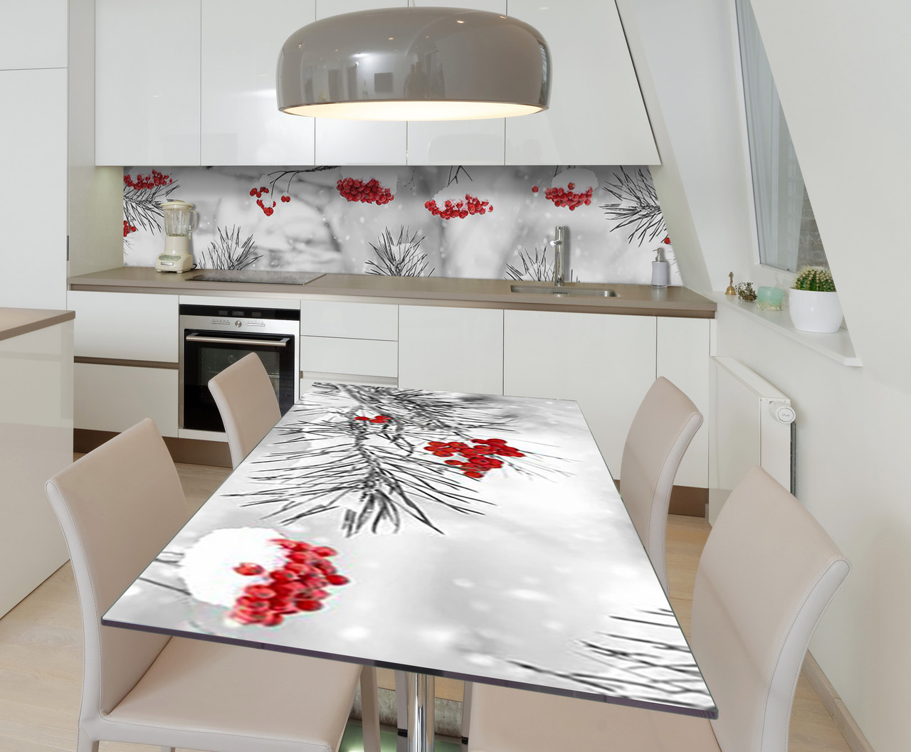 Наліпка 3Д виниловая на стол Zatarga «Заснеженные грозди» 600х1200 мм для домов, квартир, столов, кофейн,