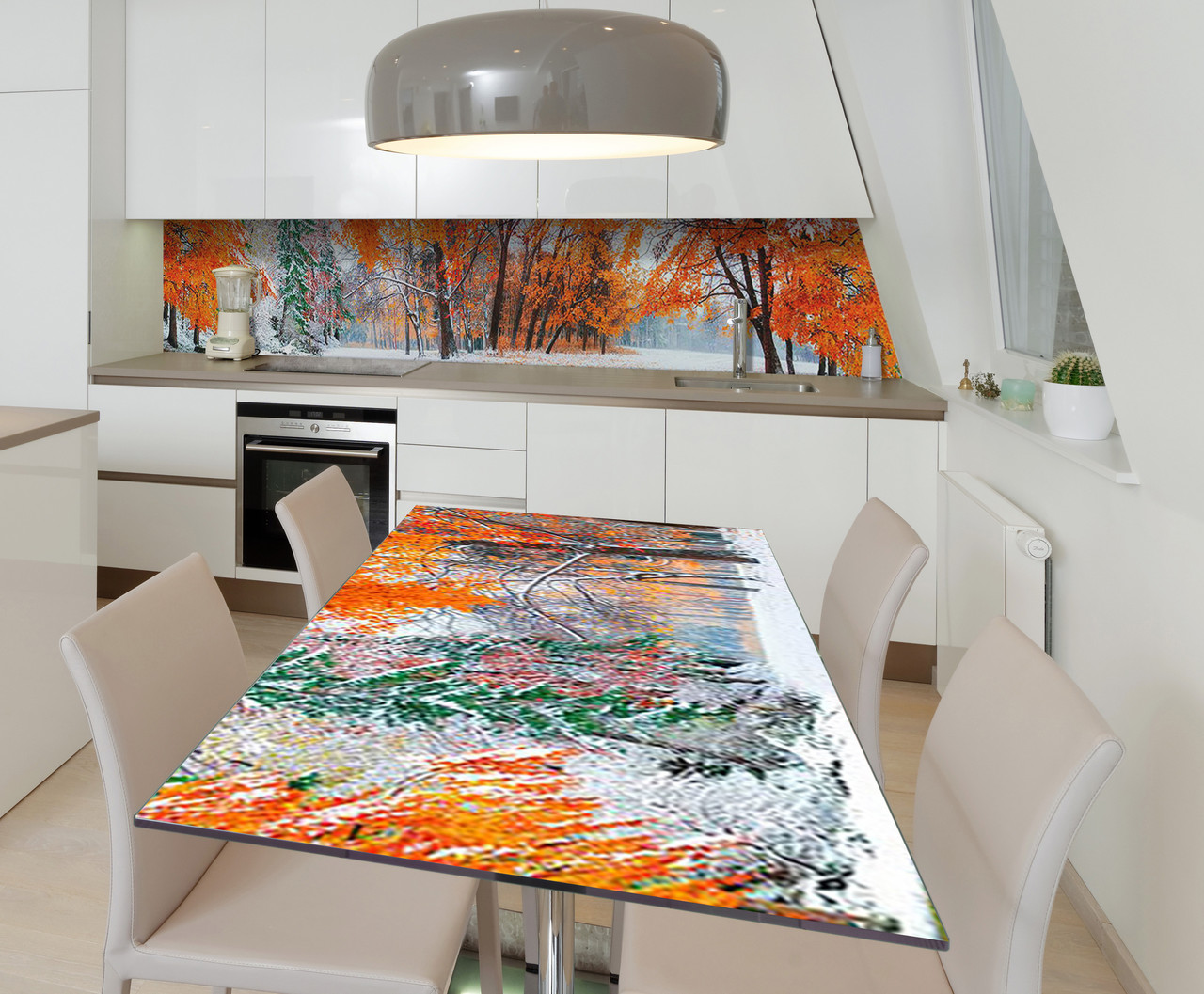 Наліпка 3Д виниловая на стол Zatarga «Заснеженый октябрь» 600х1200 мм для домов, квартир, столов, кофейн,, фото 1